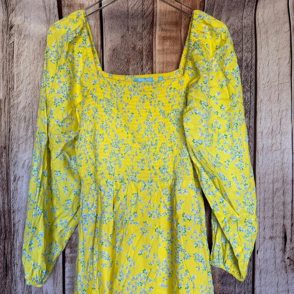 Draper James Smocked Floral Midi Dress Cottagecore Prairie Spring‎ Yellow XL NWT